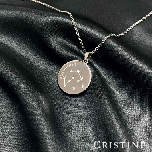 Aquarius Zodiac Necklace | Silver Stainless Steel